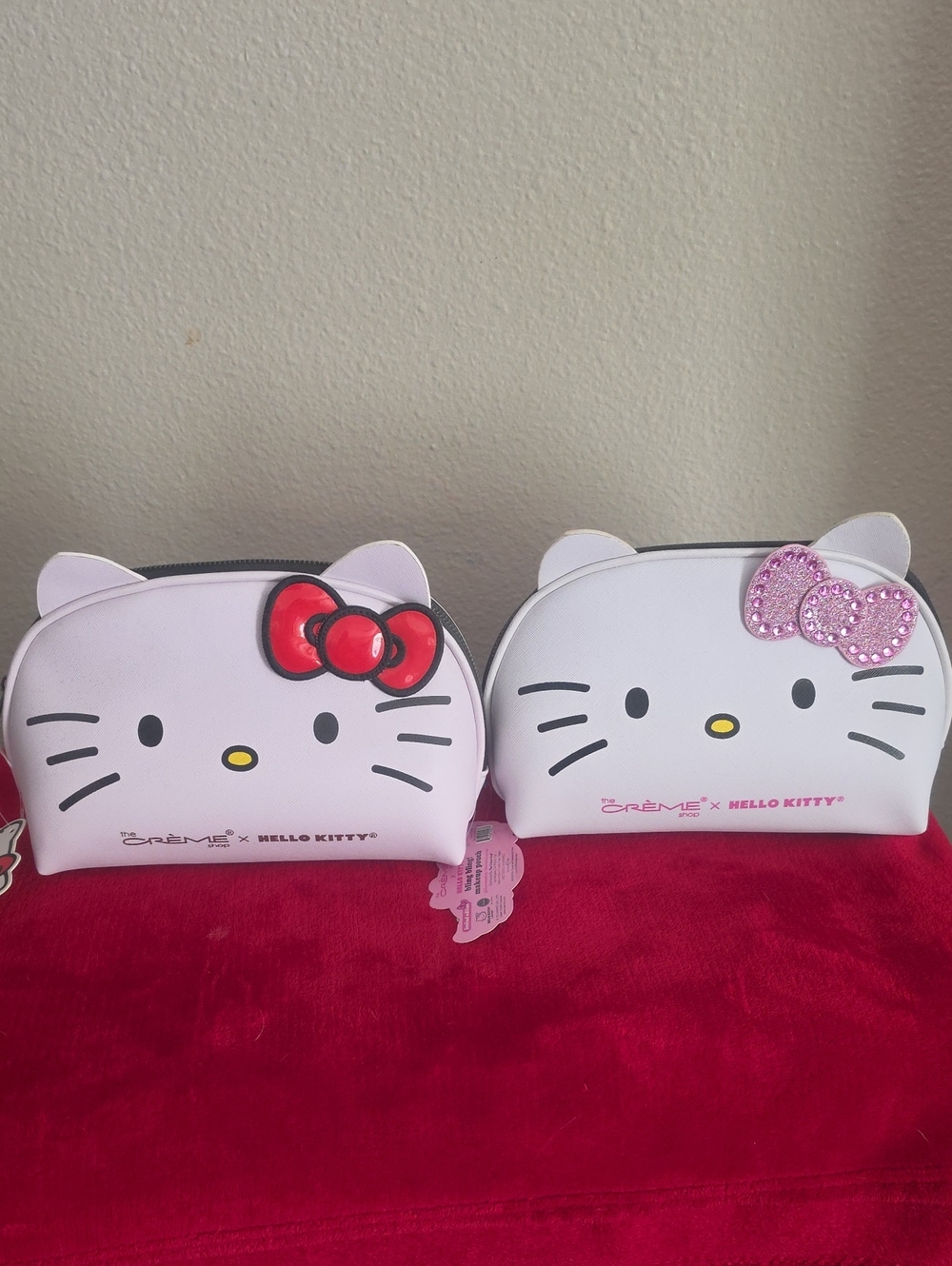 Hello Kitty White Cosmetic Pouch with Red and Pink Bows